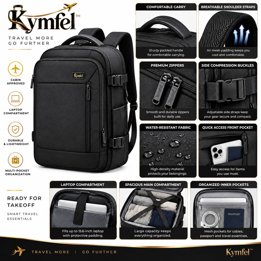 Black Carry-On Travel Backpack — photo 3