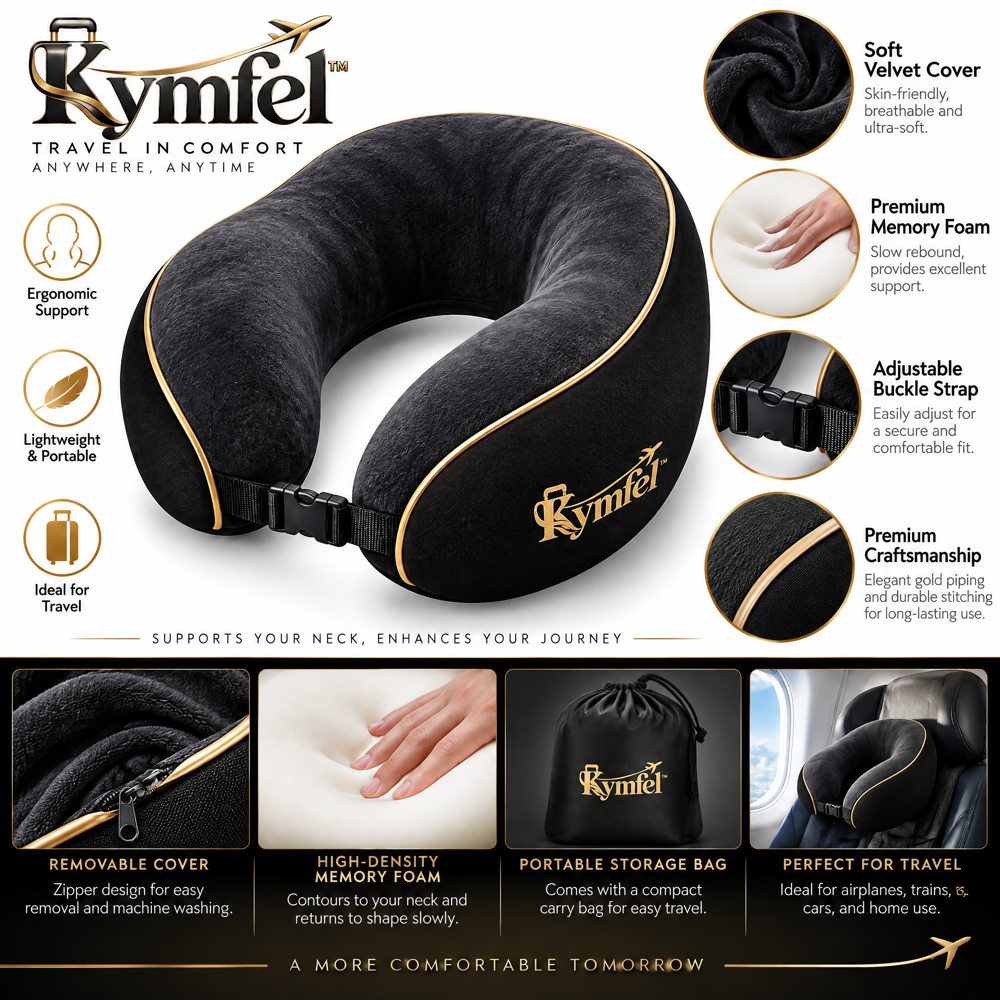 Black U-Shaped Travel Neck Pillow — view 3