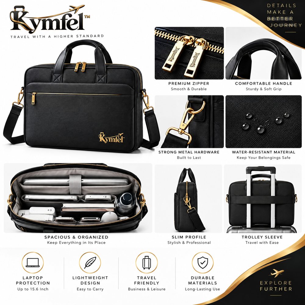Black Laptop Messenger Briefcase — view 3