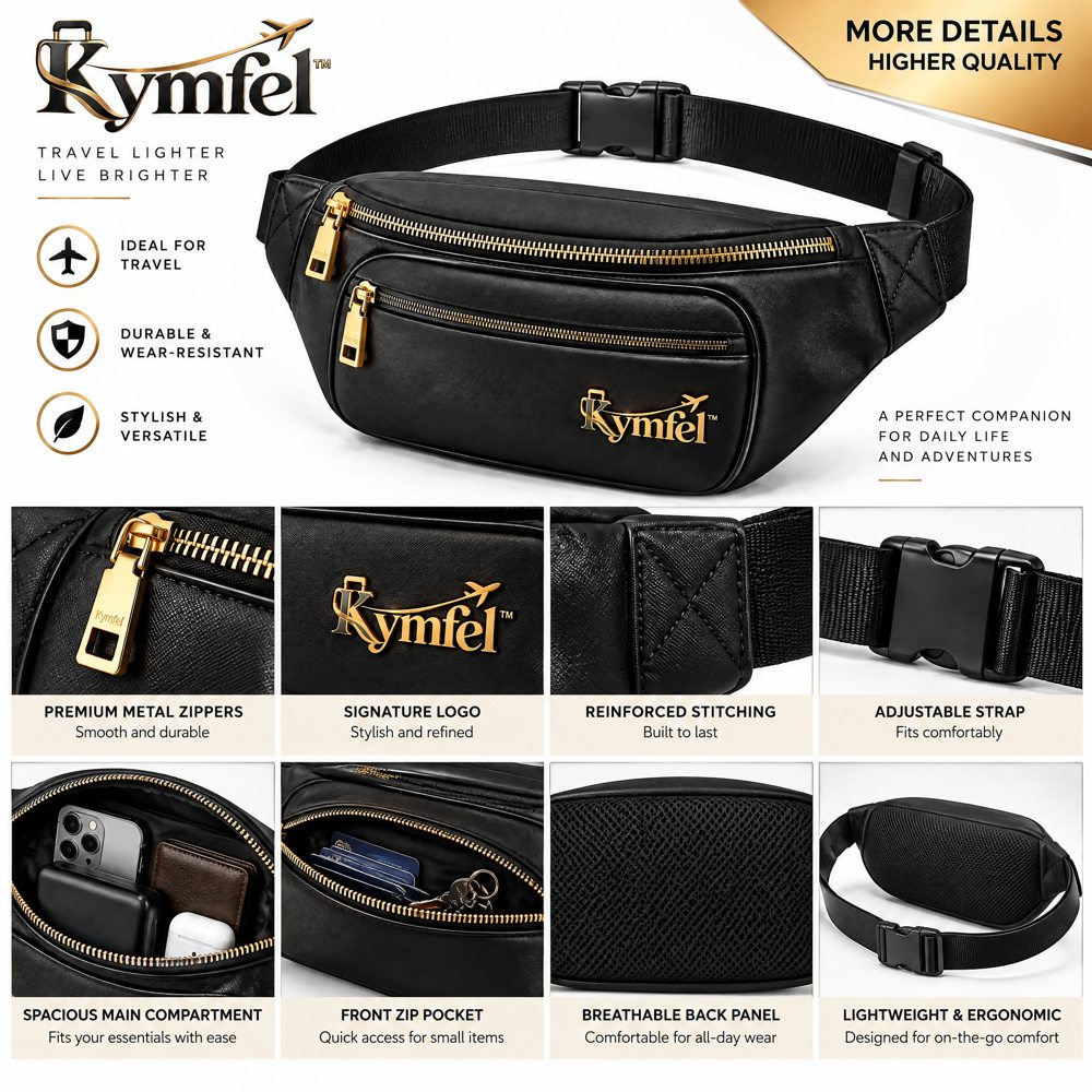 Black Belt Bag with Gold Zippers — view 3