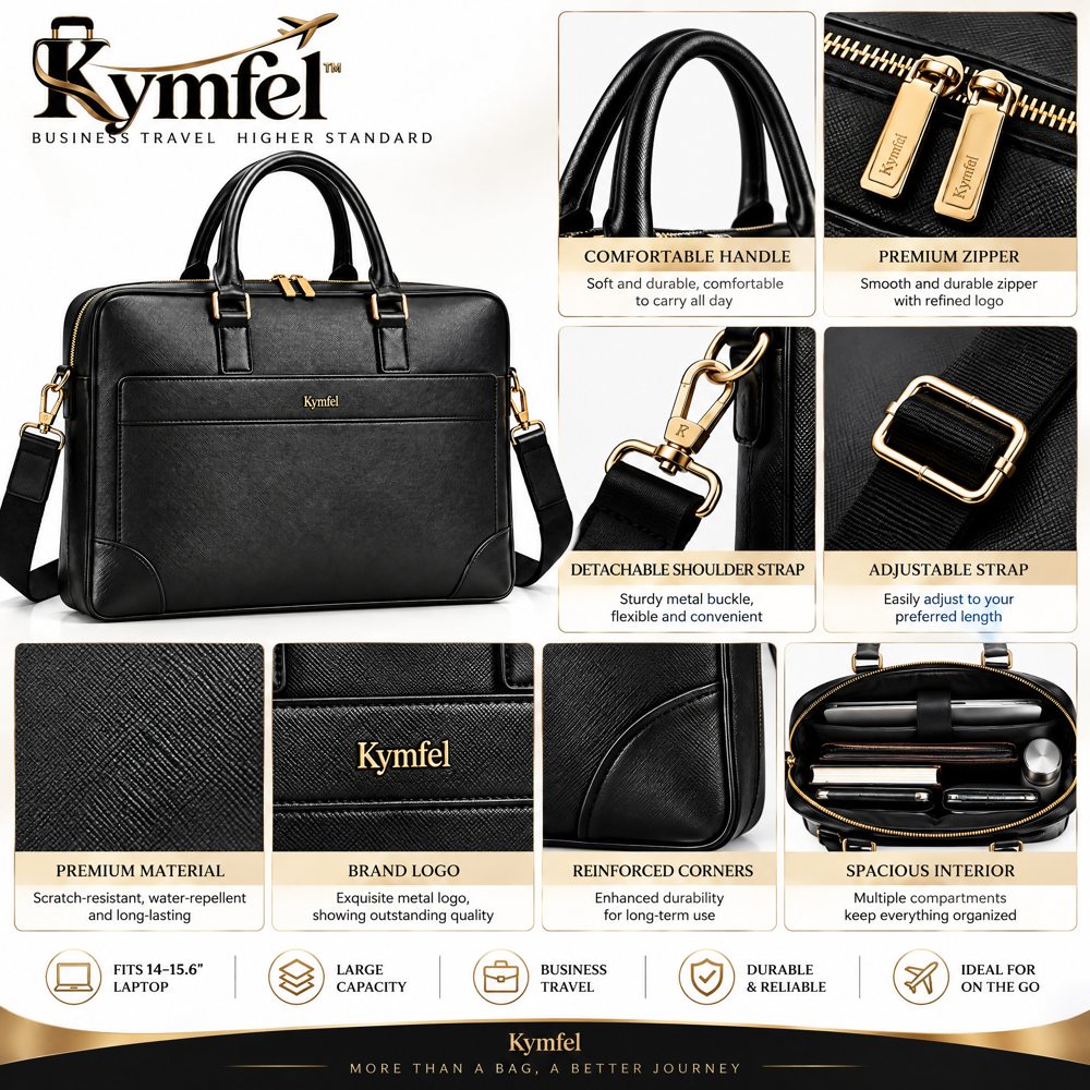 Black Business Laptop Tote Briefcase — view 3
